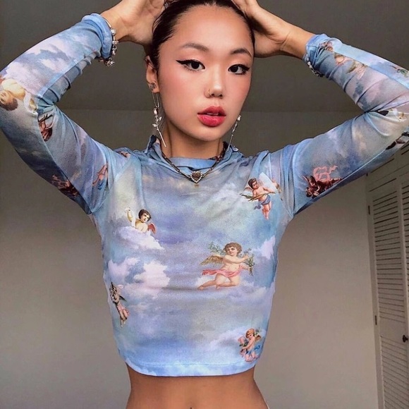 ⚠️LAST1👼🏻Mesh “Cupid’s in the Sky”Longsleeve top - Picture 5 of 8